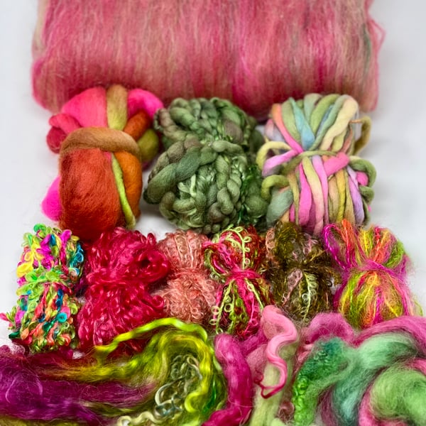 Scarf Kit: Pink and Green Luxury Textured Wool Felt Scarf Kit