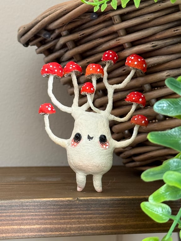 Spun Cotton Red Multi Mushroom Art Doll