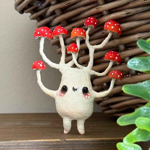 Spun Cotton Red Multi Mushroom Art Doll