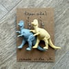 Pastel Grey and Yellow Oviraptor Dinosaur Earrings - Upcycled from Toys