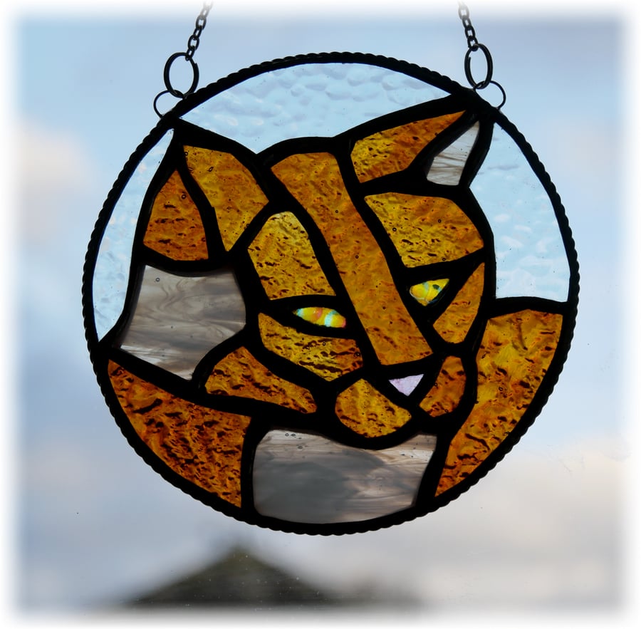Cat Suncatcher Stained Glass Ring Ginger Catlover Gift