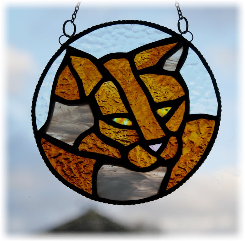 Cat Suncatcher Stained Glass Ring Ginger Catlover Gift