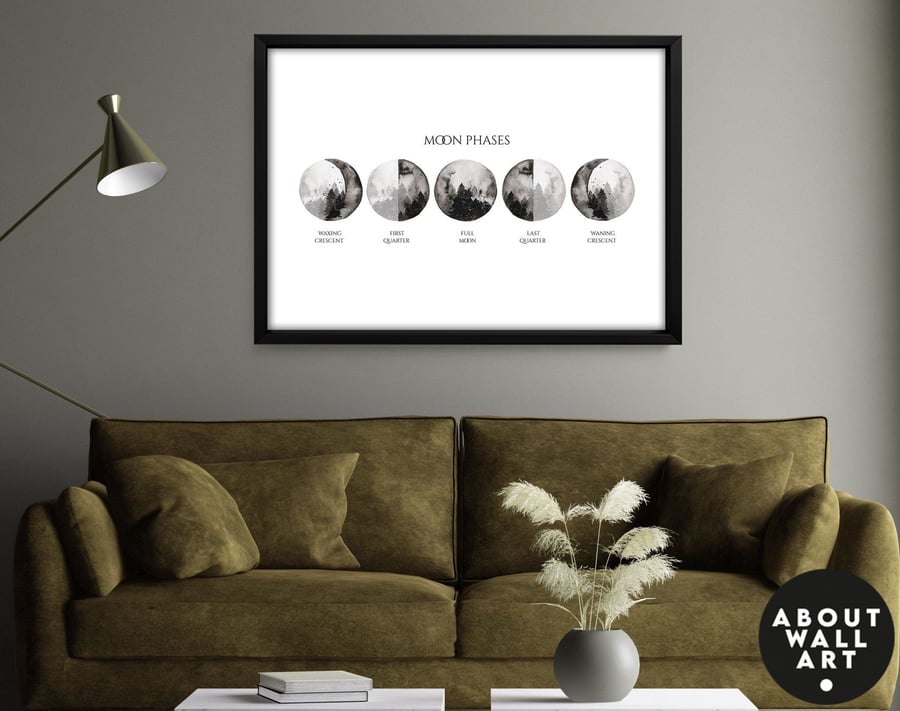 Home Decor living room, moon phases wall hanging Art Prints, home office decor, 