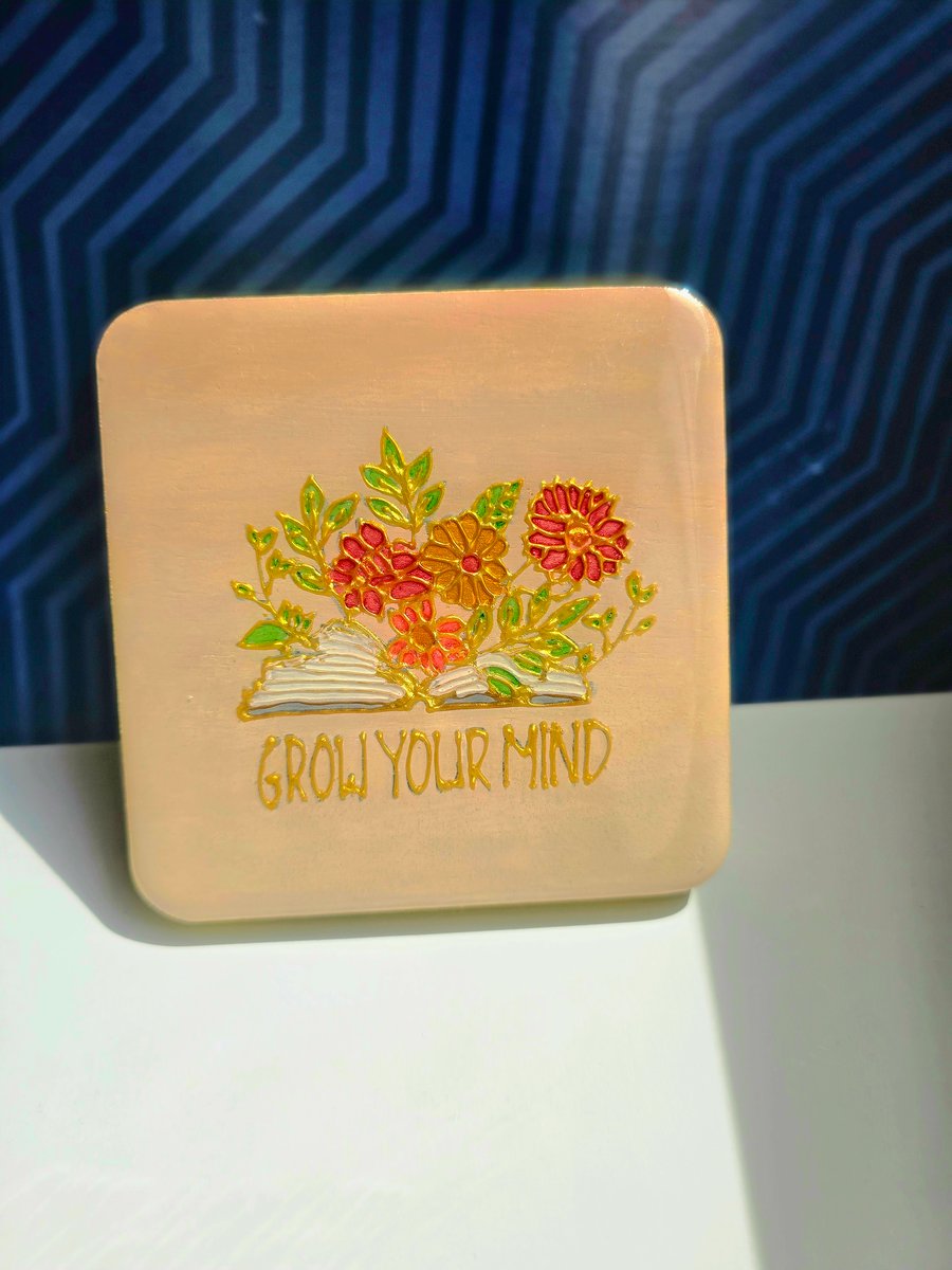Hand painted beautiful tea coaster - Grow your mind