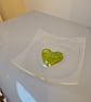 Hand made fused glass dish - spring green heart