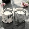 Grey Marbled Set of Two Tealight Holders - Duo of Pillar Candle Holders (dp2)
