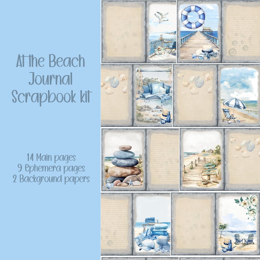At the Beach Scrapbooking, Ephemera, Journal, Digital Download
