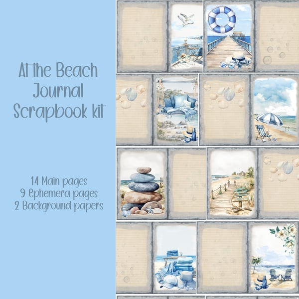 At the Beach Scrapbooking, Ephemera, Journal, Digital Download