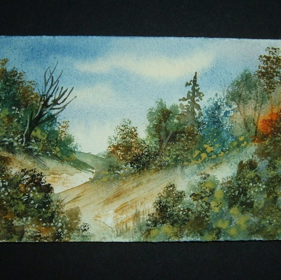  landscape art original painting aceo trees SFA watercolour ref 170
