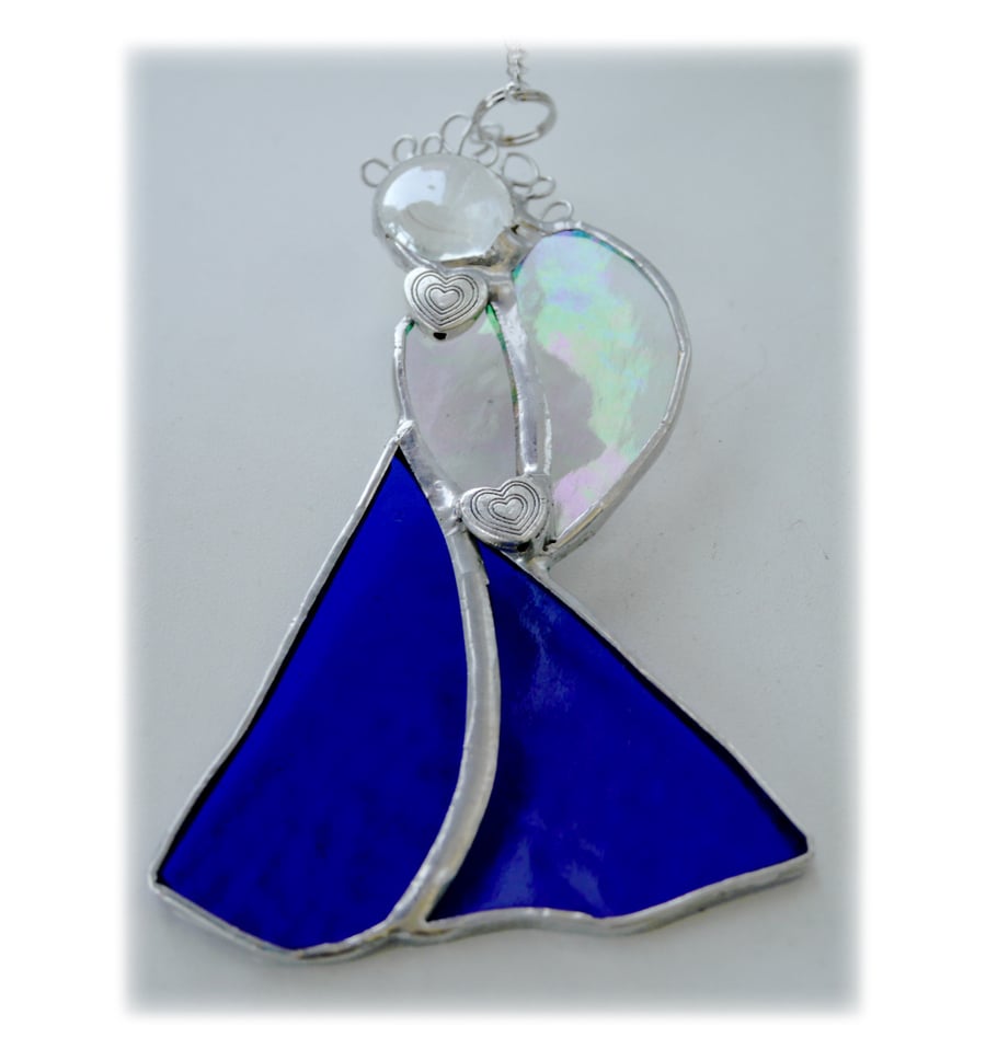 Angel Suncatcher Stained Glass Heart Blue Christmas 018