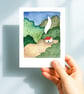 Forest Cabin, A6 giclée greetings card with recycled brown envelope - Image 2