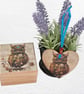 Owl: Decorated Wooden Ring Trinket Box 7cm & Hanging Heart