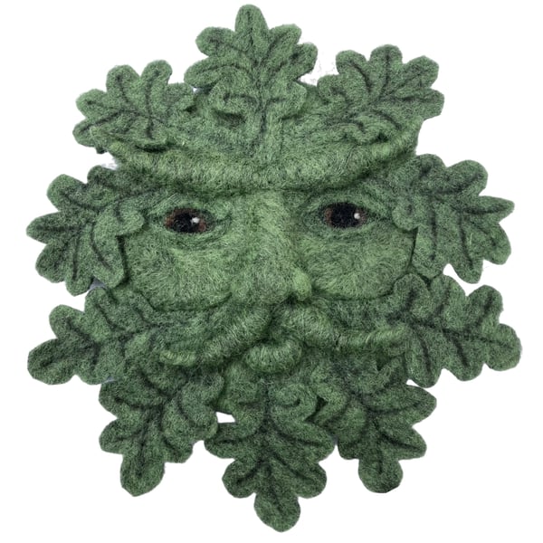 Green man (oak leaves), needle felted woollen sculpture, wall art
