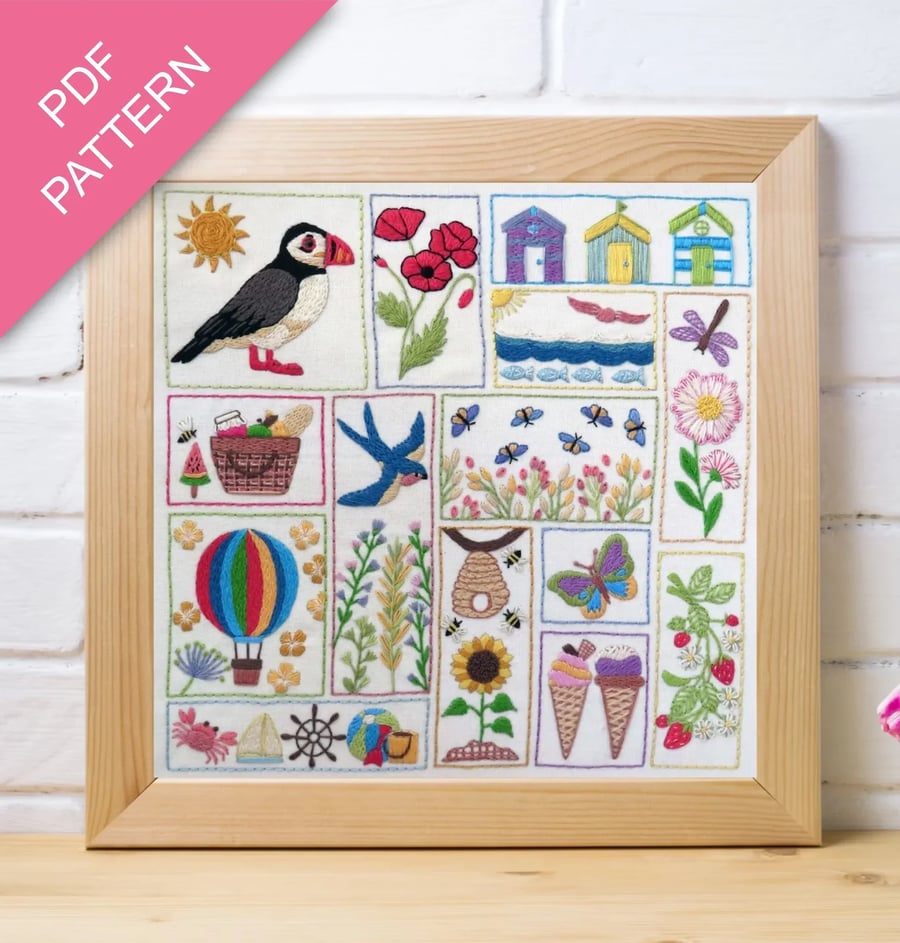 Summer Splendour, Hand Embroidery PDF Pattern