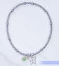 Butterfly Charm Bracelet Sterling Silver Stretchy green glass handmade  - Image 7