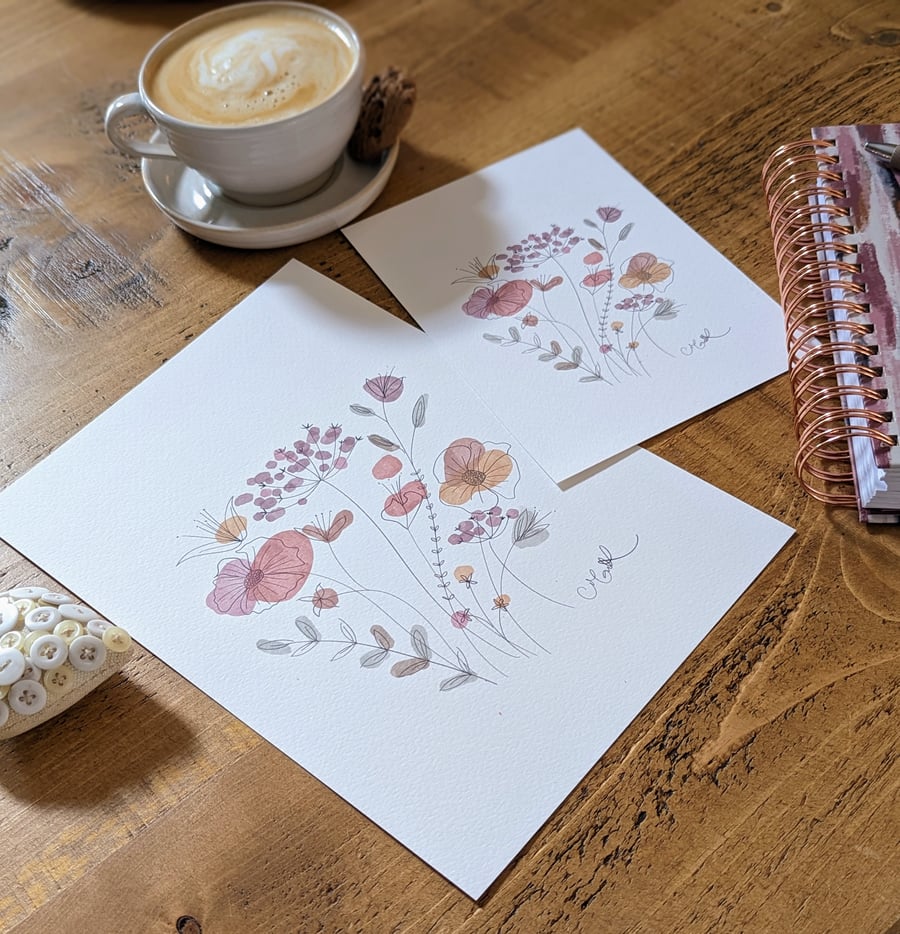 Floral Watercolour Sketch Print -Wall Art - Floral and Botanical - A5 size