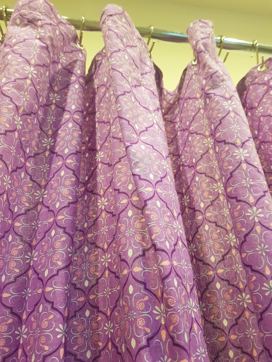 BESPOKE LENGTH Purple-tastic Retro Print Organic Cotton Shower Curtain, washable