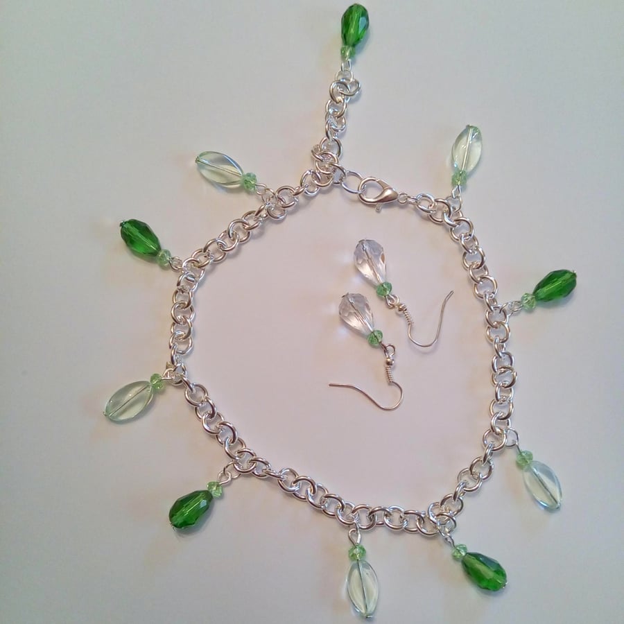 Custom Order for Jo - Clear and Pale Green Crystal Earrings & Anklet
