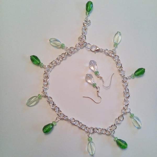 Custom Order for Jo - Clear and Pale Green Crystal Earrings & Anklet