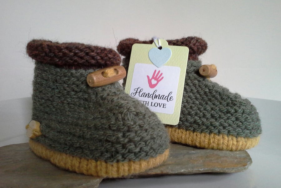 Baby Aran Slippers - Booties with wool  9 -12 months size