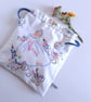 Drawstring bag recycled vintage embroidery with a girl in a romantic crinoline
