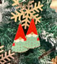 Christmas tree snow-gnome earrings in pale green and bright red