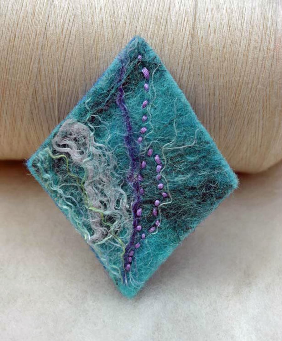 Felted turquoise wool  brooch - Inspired by the sea