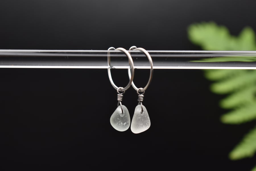 Scottish Sea Glass Hoop Earrings, Frosted White Scottish Sea Glass