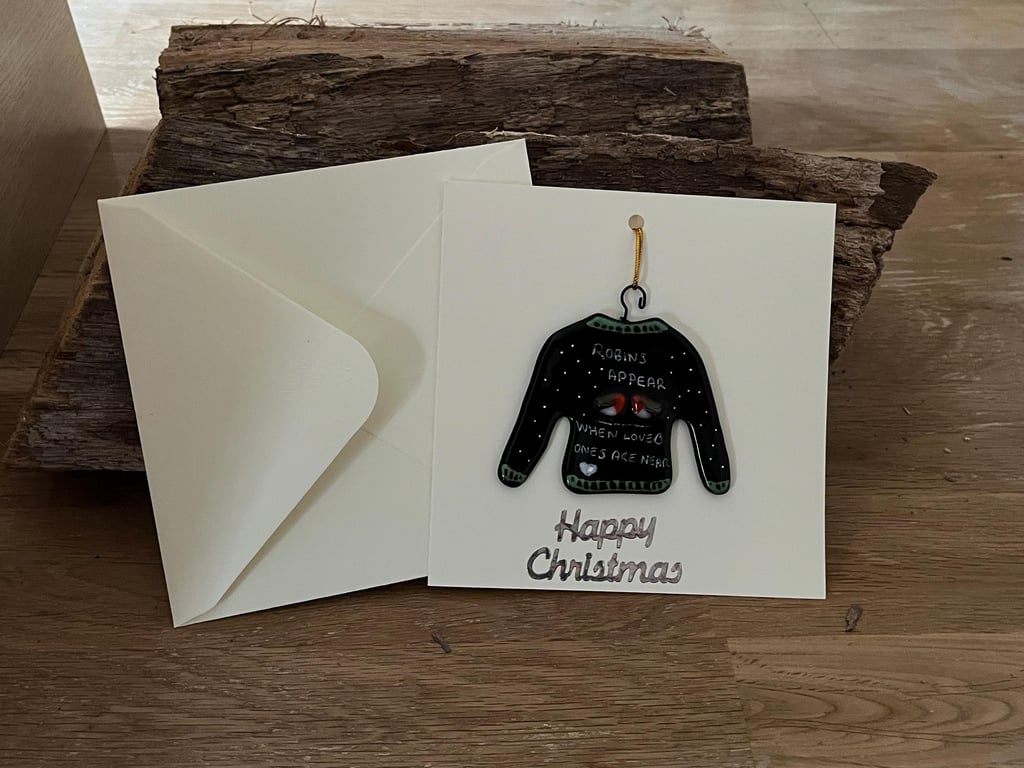 Handmade Detachable Keepsake, Fused Glass Festive Jumper Christmas Card
