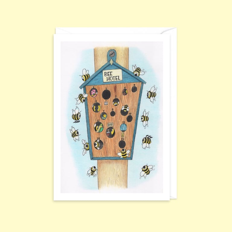 Bee Hotel Greeting Card: Hand Drawn Busy Bee Illustration (215)