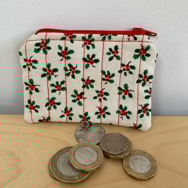 Holly Print Cotton Quilted Fabric Mini Purse
