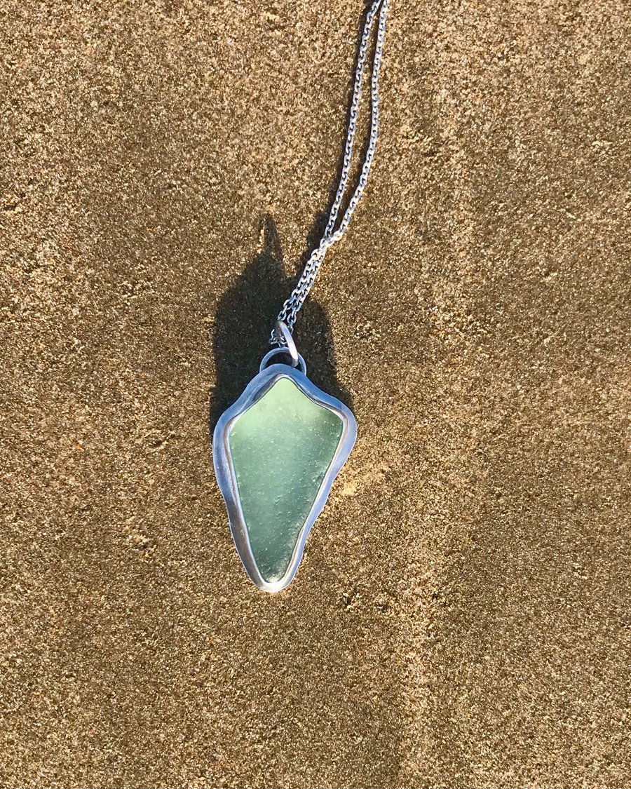Handmade 925 Sterling Silver Pendant Necklace - Unique Jewellery with Sea Glass