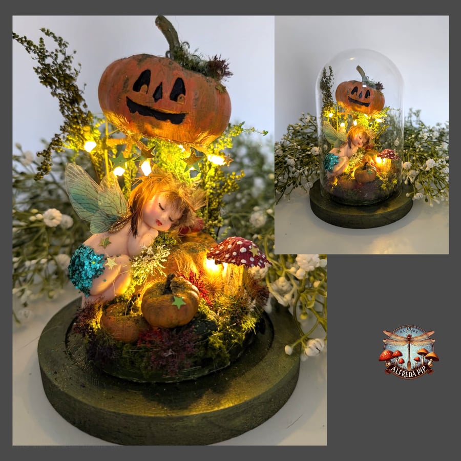 Autumn and her friendly Pumpkin Pippin glass Dome