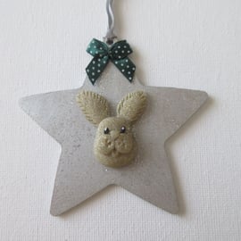 Christmas Hanging Decoration Tree Star Bunny Rabbit Silver