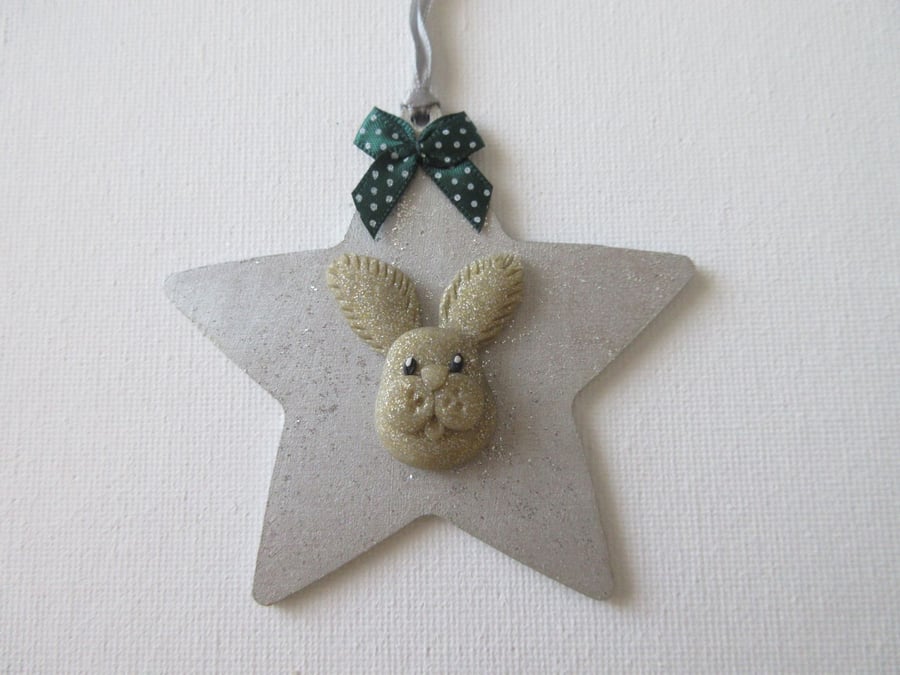 Christmas Hanging Decoration Tree Star Bunny Rabbit Silver