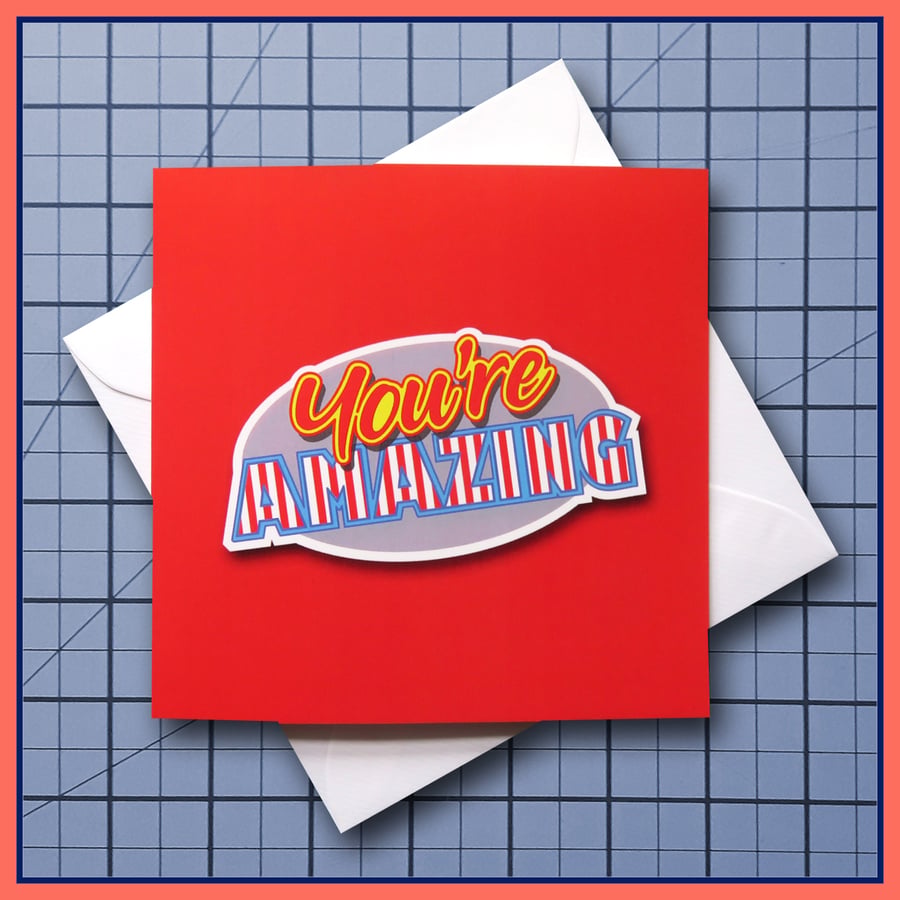 You're Amazing card , Pick me up card,  blank Greeting Card, note card, Red