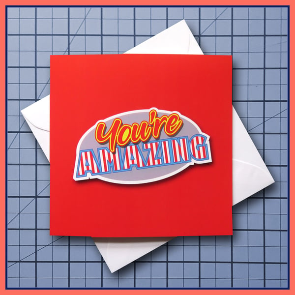 You're Amazing card , Pick me up card,  blank Greeting Card, note card, Red