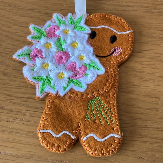 Gingerbread Man with bunch of flowers