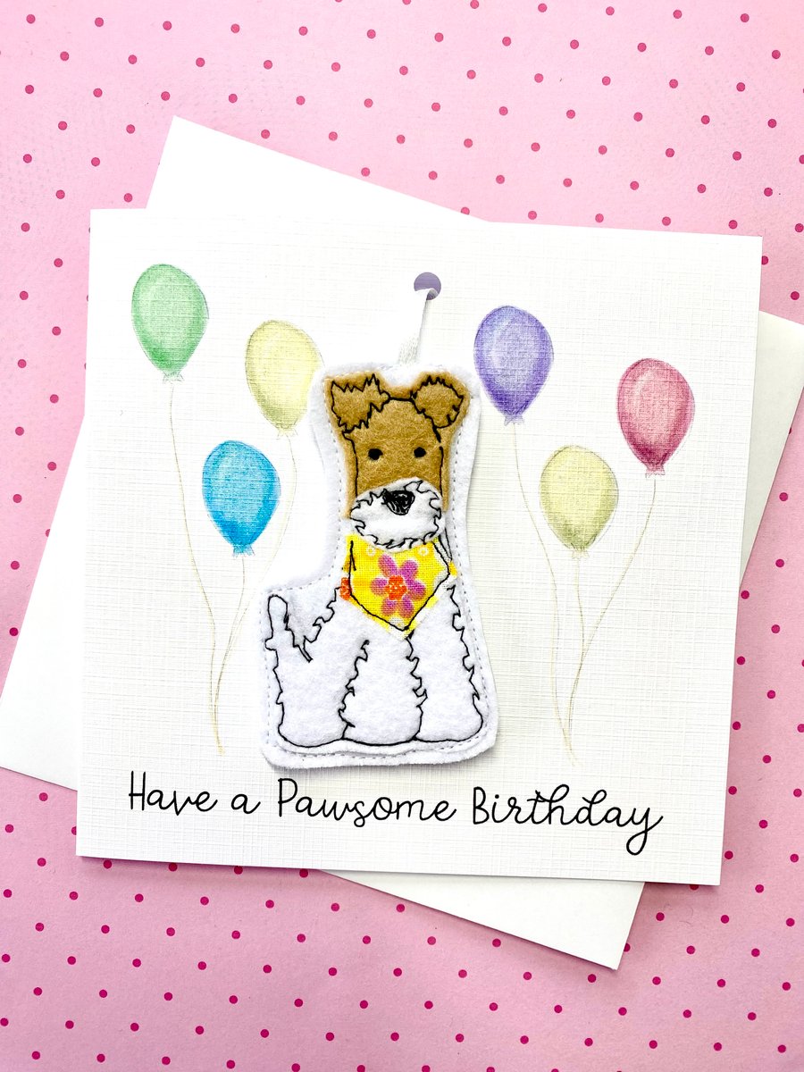 Handmade Birthday Card Fox Terrier Keepsake Birthday Gift Hanging Decoration 