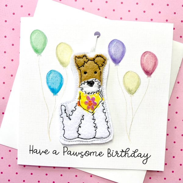 Handmade Birthday Card Fox Terrier Keepsake Birthday Gift Hanging Decoration 