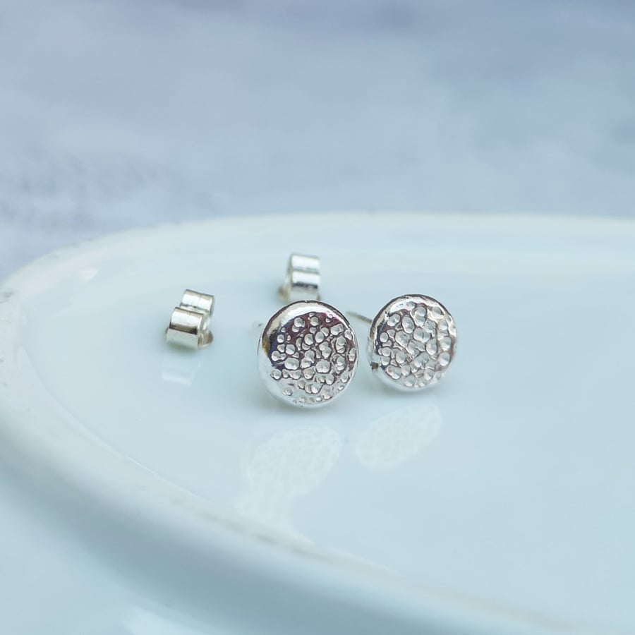 Sterling Silver Round Stud Earrings, Textured Studs - STUD140