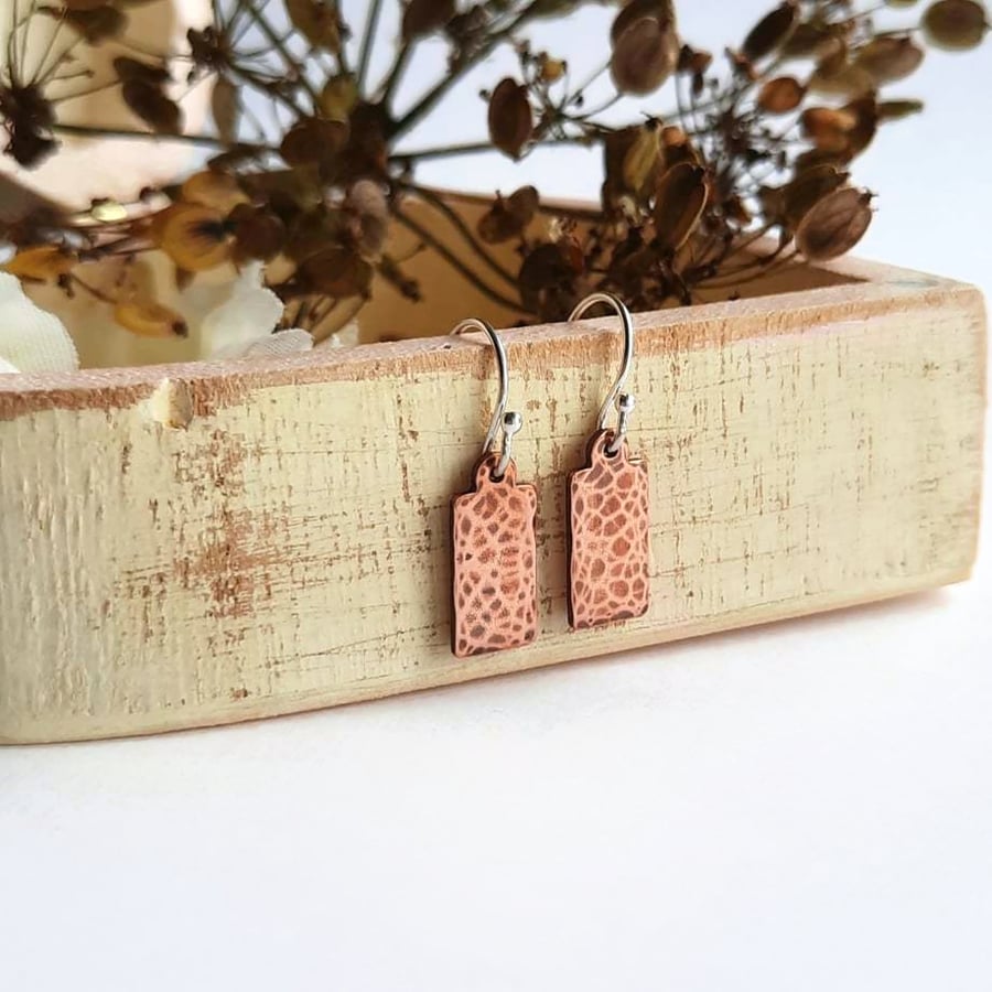 Hammered Copper Earrings on Sterling Silver Wires