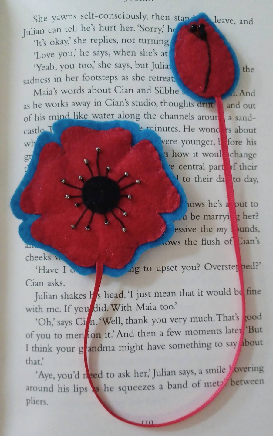 Hand Sewn Red and Blue Felt Poppy Bookmark