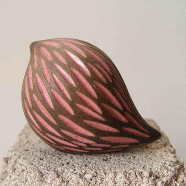 Pink carved raku baby bird