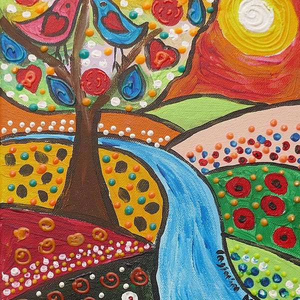 Fantasy Tree among Fantasy Fields acrylic painting on canvas 10" x 12"