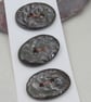 3 Medium Oval Obsidian Leaf Pattern Handmade Ceramic Buttons - Image 1
