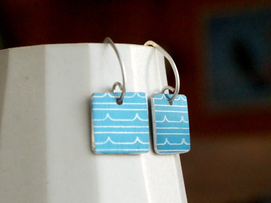 Blue square drop earrings