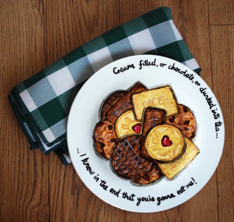Hand Painted Illustrated Side Plate Biscuits Chocolate fun food unique gift!