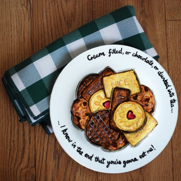 Hand Painted Illustrated Side Plate Biscuits Chocolate fun food unique gift!