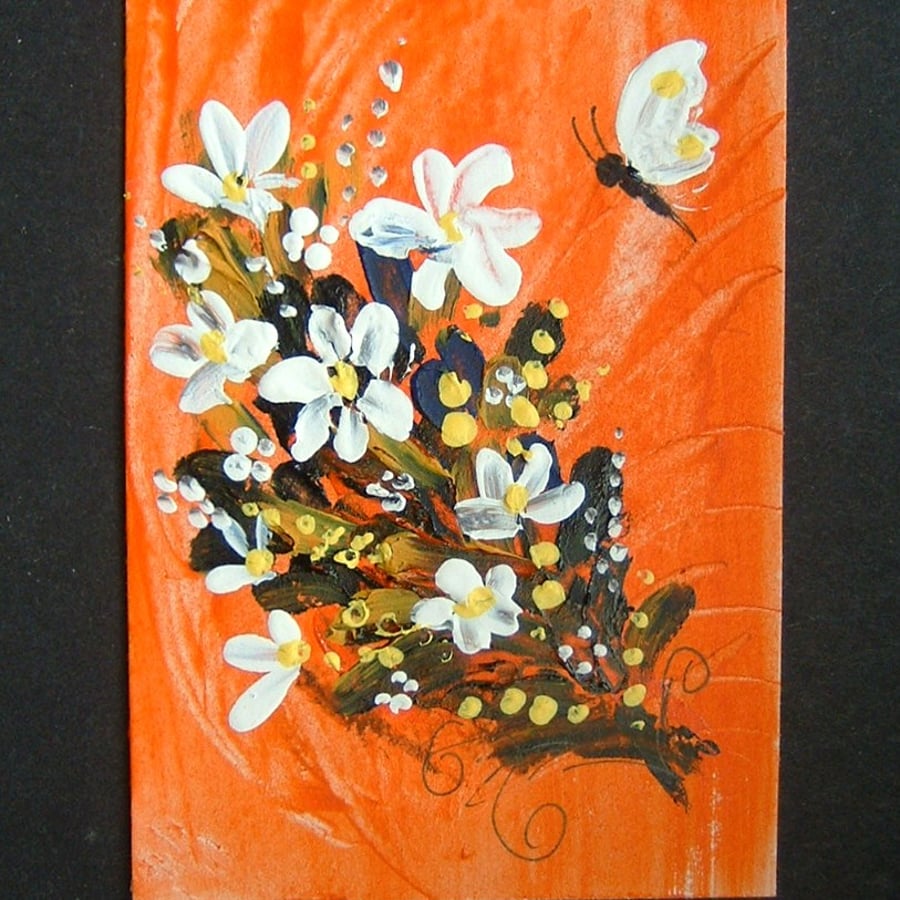 acrylic art painting flowers and butterfly original ref 82